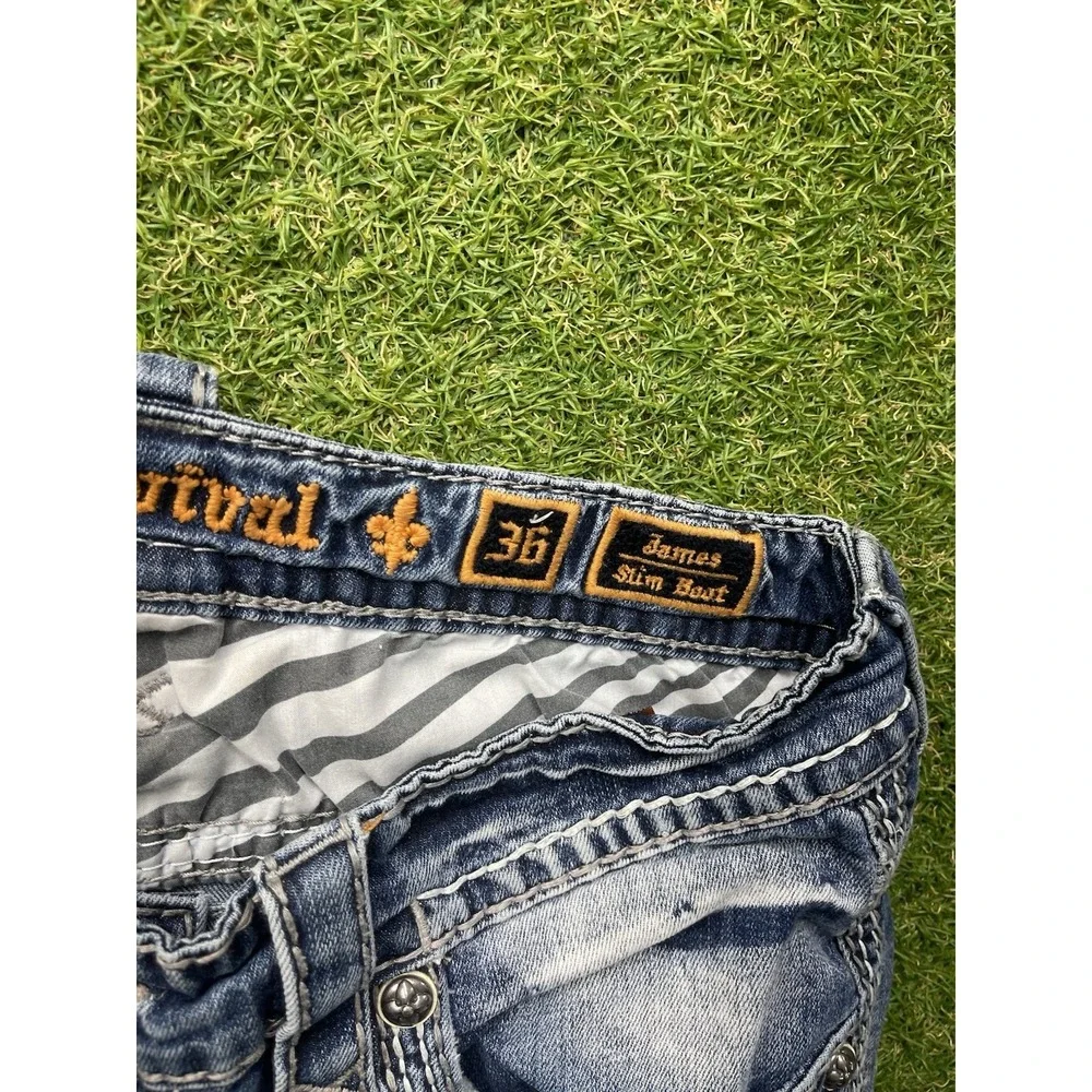 Rock Revival Jeans Mens 36 James Slim Boot Grunge Flap Pocket Medium Wash 0316